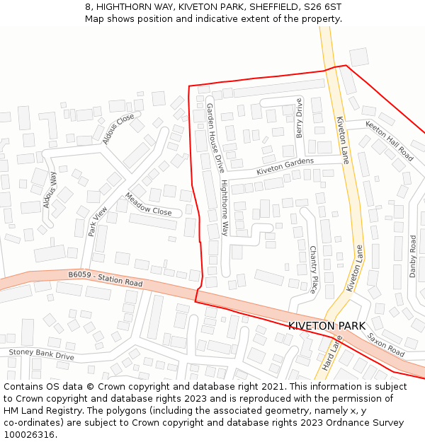 8, HIGHTHORN WAY, KIVETON PARK, SHEFFIELD, S26 6ST: Location map and indicative extent of plot