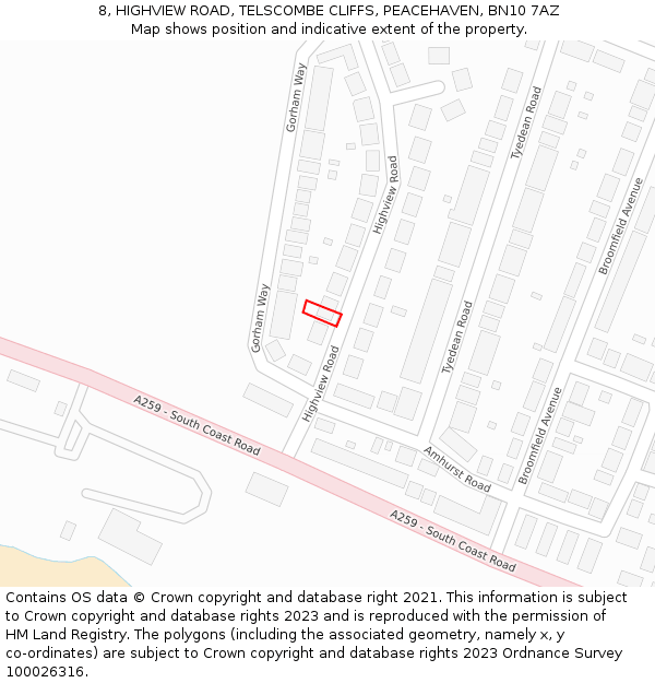 8, HIGHVIEW ROAD, TELSCOMBE CLIFFS, PEACEHAVEN, BN10 7AZ: Location map and indicative extent of plot