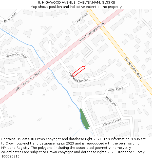 8, HIGHWOOD AVENUE, CHELTENHAM, GL53 0JJ: Location map and indicative extent of plot