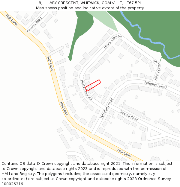8, HILARY CRESCENT, WHITWICK, COALVILLE, LE67 5PL: Location map and indicative extent of plot