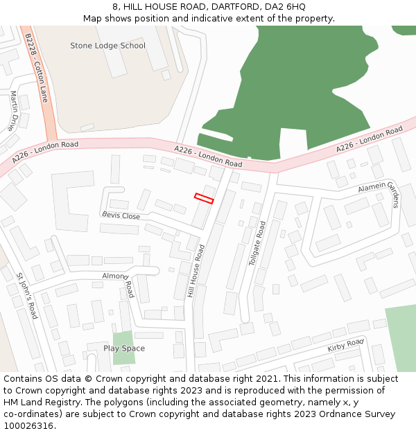 8, HILL HOUSE ROAD, DARTFORD, DA2 6HQ: Location map and indicative extent of plot