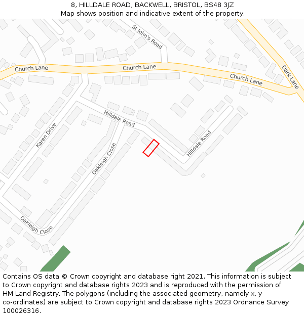 8, HILLDALE ROAD, BACKWELL, BRISTOL, BS48 3JZ: Location map and indicative extent of plot