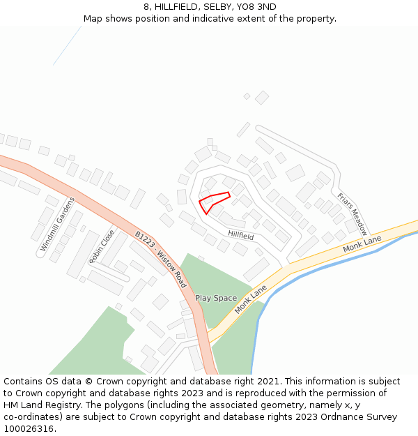 8, HILLFIELD, SELBY, YO8 3ND: Location map and indicative extent of plot