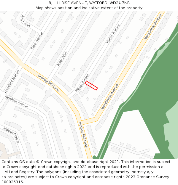 8, HILLRISE AVENUE, WATFORD, WD24 7NR: Location map and indicative extent of plot