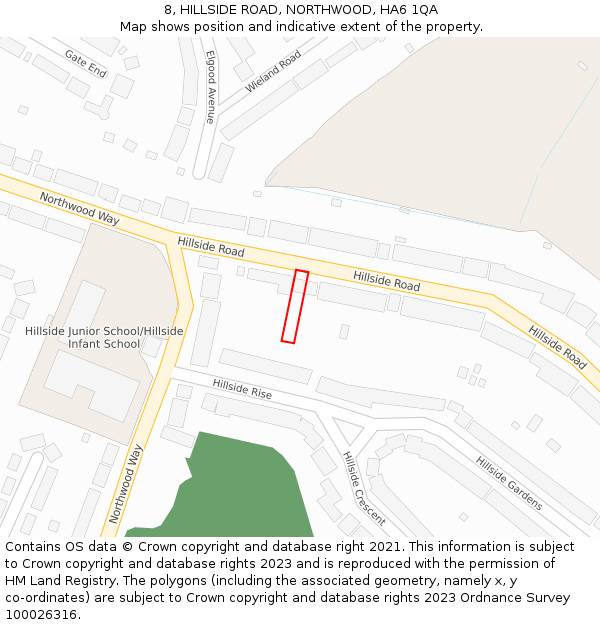 8, HILLSIDE ROAD, NORTHWOOD, HA6 1QA: Location map and indicative extent of plot