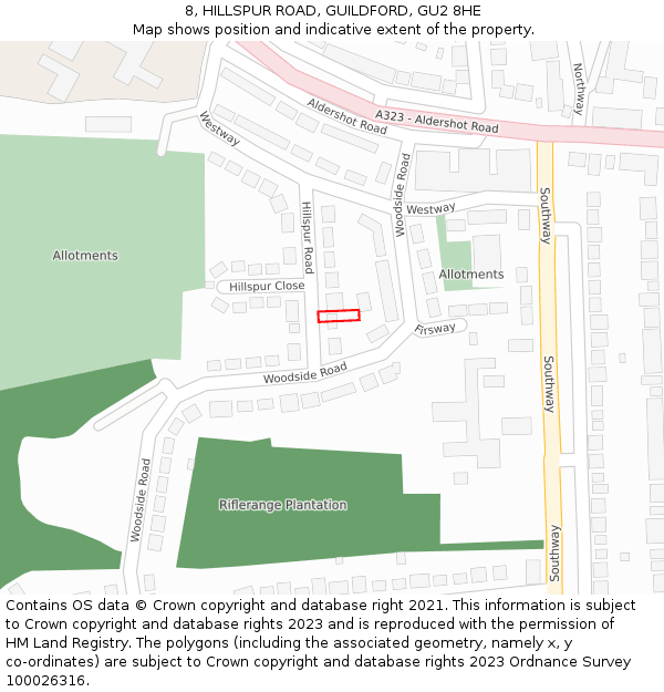 8, HILLSPUR ROAD, GUILDFORD, GU2 8HE: Location map and indicative extent of plot