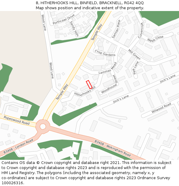 8, HITHERHOOKS HILL, BINFIELD, BRACKNELL, RG42 4QQ: Location map and indicative extent of plot