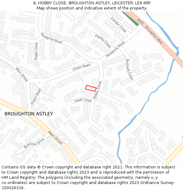 8, HOBBY CLOSE, BROUGHTON ASTLEY, LEICESTER, LE9 6RP: Location map and indicative extent of plot