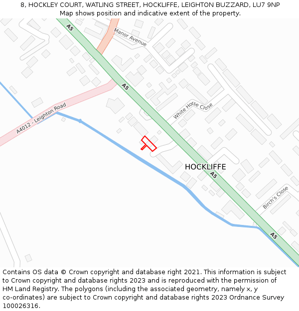 8, HOCKLEY COURT, WATLING STREET, HOCKLIFFE, LEIGHTON BUZZARD, LU7 9NP: Location map and indicative extent of plot