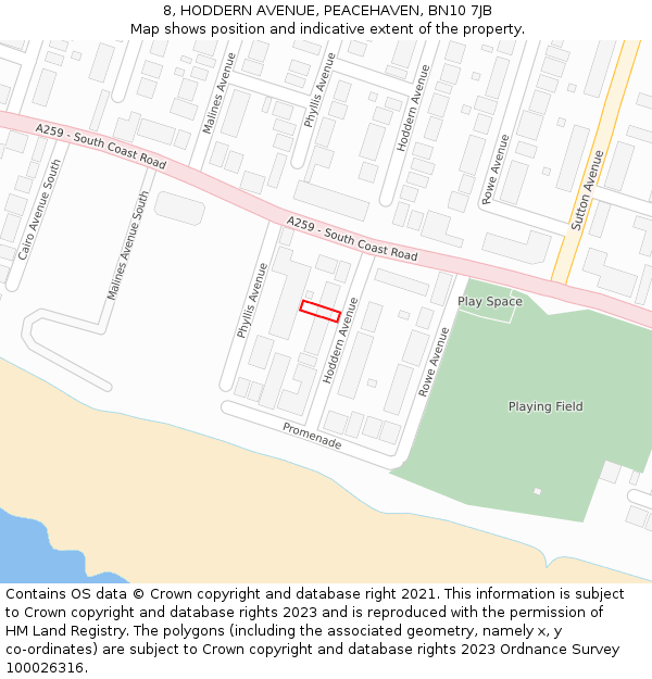 8, HODDERN AVENUE, PEACEHAVEN, BN10 7JB: Location map and indicative extent of plot