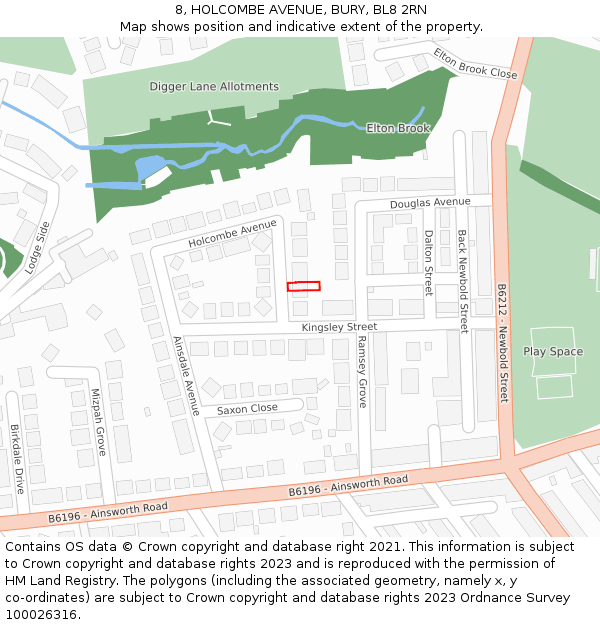 8, HOLCOMBE AVENUE, BURY, BL8 2RN: Location map and indicative extent of plot