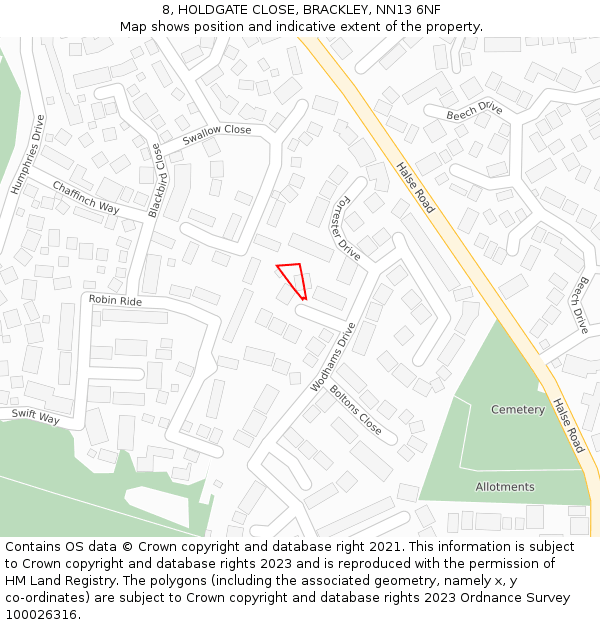 8, HOLDGATE CLOSE, BRACKLEY, NN13 6NF: Location map and indicative extent of plot