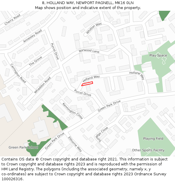 8, HOLLAND WAY, NEWPORT PAGNELL, MK16 0LN: Location map and indicative extent of plot