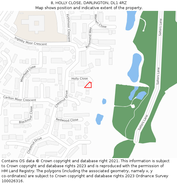 8, HOLLY CLOSE, DARLINGTON, DL1 4RZ: Location map and indicative extent of plot