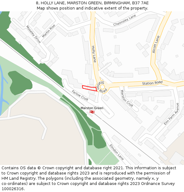 8, HOLLY LANE, MARSTON GREEN, BIRMINGHAM, B37 7AE: Location map and indicative extent of plot