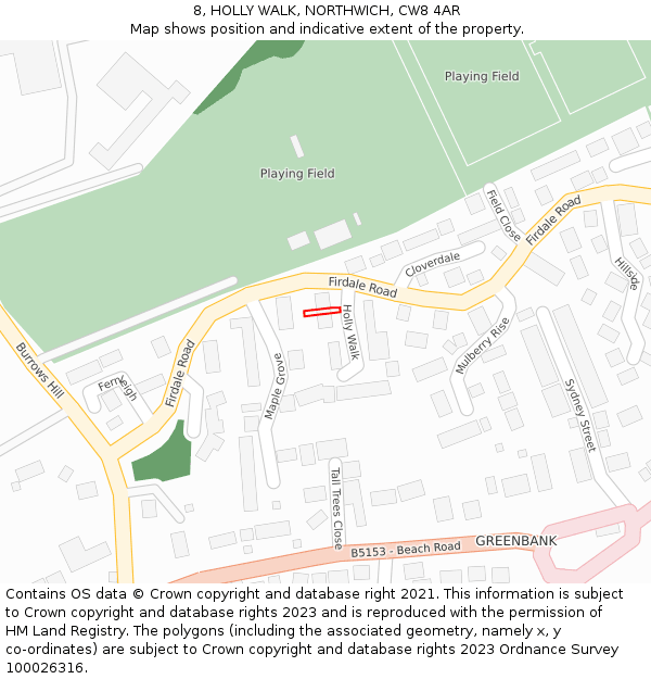 8, HOLLY WALK, NORTHWICH, CW8 4AR: Location map and indicative extent of plot