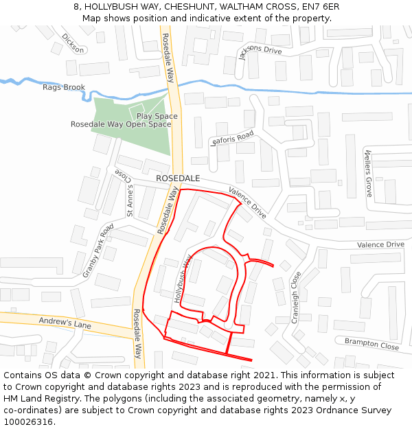 8, HOLLYBUSH WAY, CHESHUNT, WALTHAM CROSS, EN7 6ER: Location map and indicative extent of plot