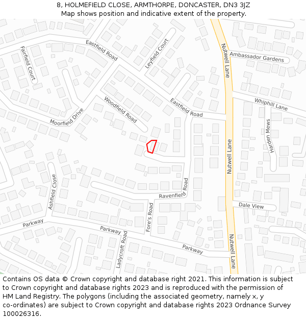8, HOLMEFIELD CLOSE, ARMTHORPE, DONCASTER, DN3 3JZ: Location map and indicative extent of plot