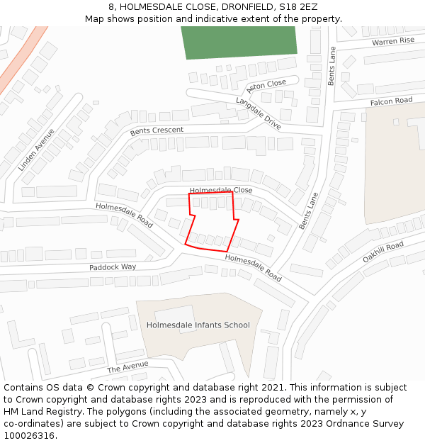 8, HOLMESDALE CLOSE, DRONFIELD, S18 2EZ: Location map and indicative extent of plot