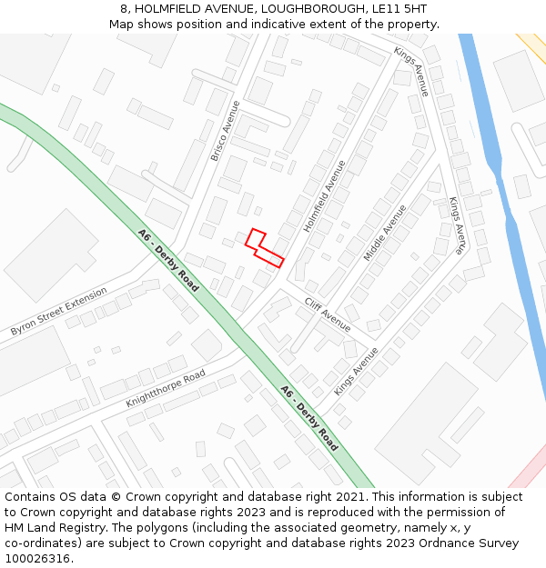 8, HOLMFIELD AVENUE, LOUGHBOROUGH, LE11 5HT: Location map and indicative extent of plot