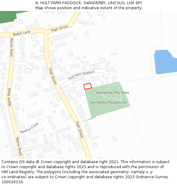 8, HOLT FARM PADDOCK, SWINDERBY, LINCOLN, LN6 9PY: Location map and indicative extent of plot