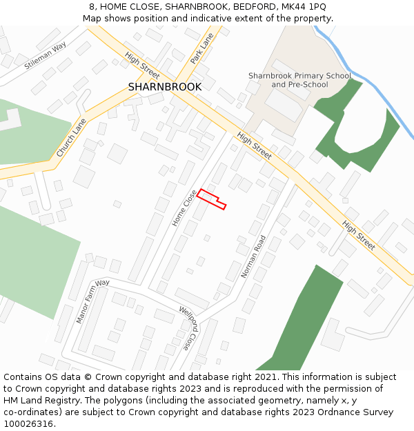 8, HOME CLOSE, SHARNBROOK, BEDFORD, MK44 1PQ: Location map and indicative extent of plot