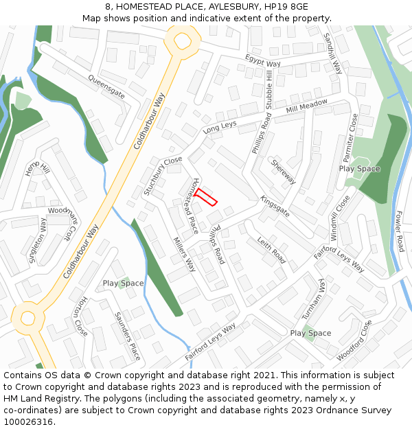 8, HOMESTEAD PLACE, AYLESBURY, HP19 8GE: Location map and indicative extent of plot