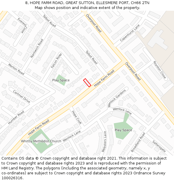 8, HOPE FARM ROAD, GREAT SUTTON, ELLESMERE PORT, CH66 2TN: Location map and indicative extent of plot