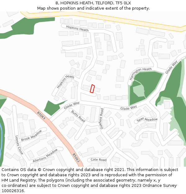 8, HOPKINS HEATH, TELFORD, TF5 0LX: Location map and indicative extent of plot