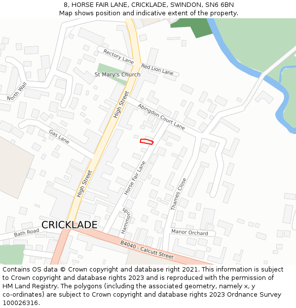 8, HORSE FAIR LANE, CRICKLADE, SWINDON, SN6 6BN: Location map and indicative extent of plot