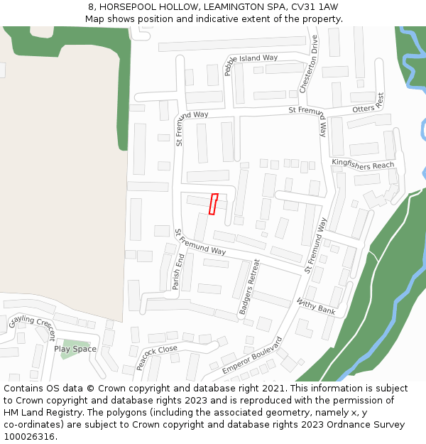 8, HORSEPOOL HOLLOW, LEAMINGTON SPA, CV31 1AW: Location map and indicative extent of plot