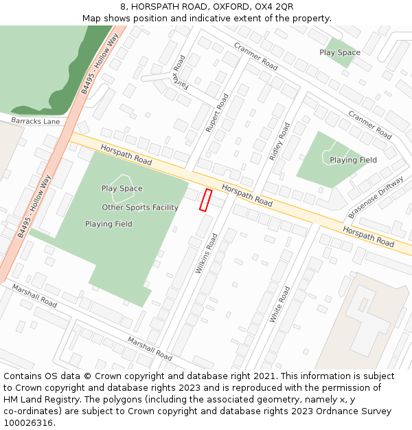 8, HORSPATH ROAD, OXFORD, OX4 2QR: Location map and indicative extent of plot