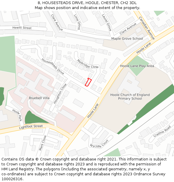 8, HOUSESTEADS DRIVE, HOOLE, CHESTER, CH2 3DL: Location map and indicative extent of plot