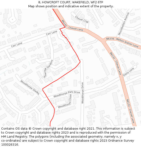 8, HOWCROFT COURT, WAKEFIELD, WF2 6TP: Location map and indicative extent of plot