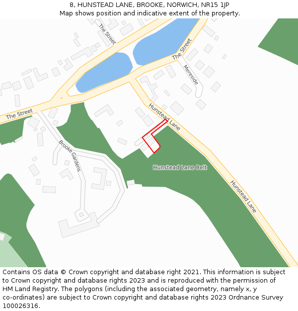 8, HUNSTEAD LANE, BROOKE, NORWICH, NR15 1JP: Location map and indicative extent of plot