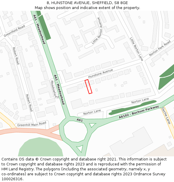 8, HUNSTONE AVENUE, SHEFFIELD, S8 8GE: Location map and indicative extent of plot