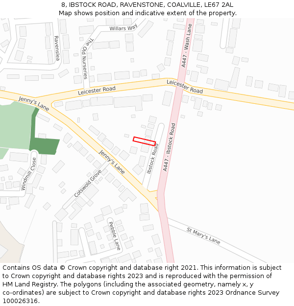 8, IBSTOCK ROAD, RAVENSTONE, COALVILLE, LE67 2AL: Location map and indicative extent of plot