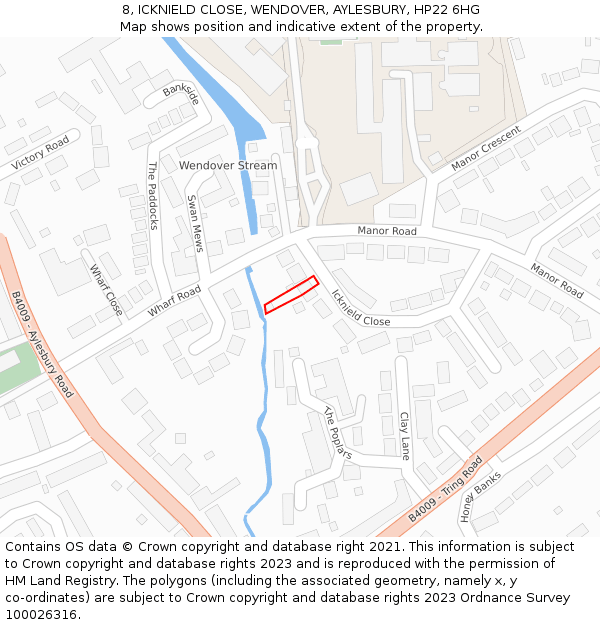 8, ICKNIELD CLOSE, WENDOVER, AYLESBURY, HP22 6HG: Location map and indicative extent of plot