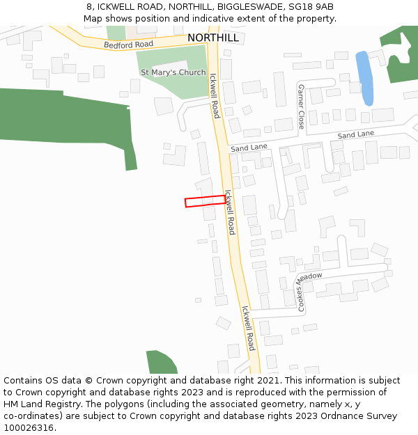 8, ICKWELL ROAD, NORTHILL, BIGGLESWADE, SG18 9AB: Location map and indicative extent of plot