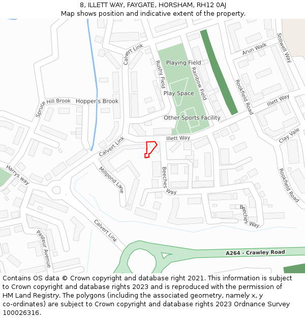 8, ILLETT WAY, FAYGATE, HORSHAM, RH12 0AJ: Location map and indicative extent of plot