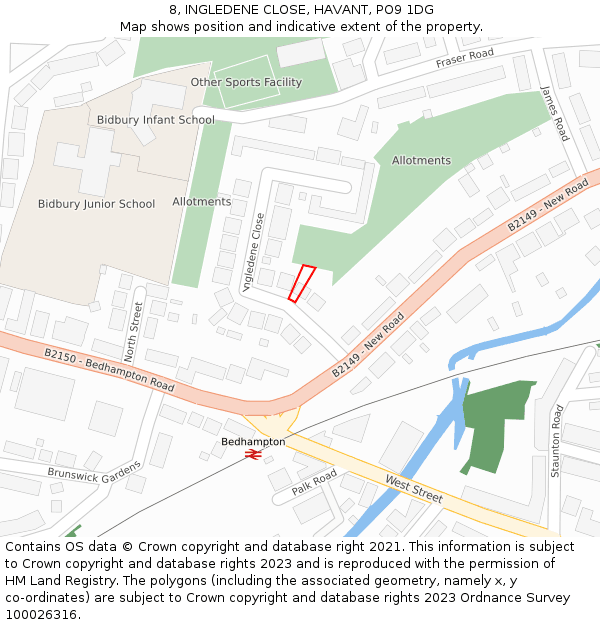 8, INGLEDENE CLOSE, HAVANT, PO9 1DG: Location map and indicative extent of plot