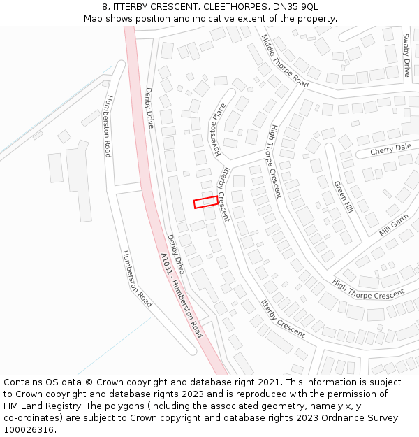 8, ITTERBY CRESCENT, CLEETHORPES, DN35 9QL: Location map and indicative extent of plot