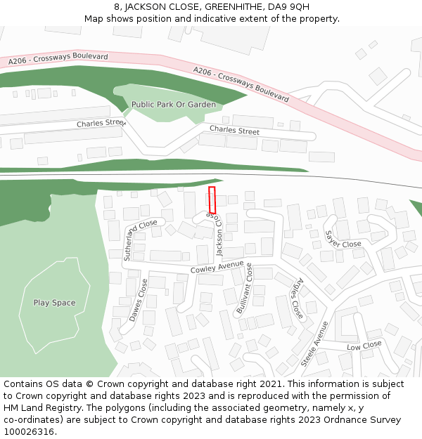 8, JACKSON CLOSE, GREENHITHE, DA9 9QH: Location map and indicative extent of plot