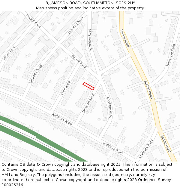 8, JAMESON ROAD, SOUTHAMPTON, SO19 2HY: Location map and indicative extent of plot