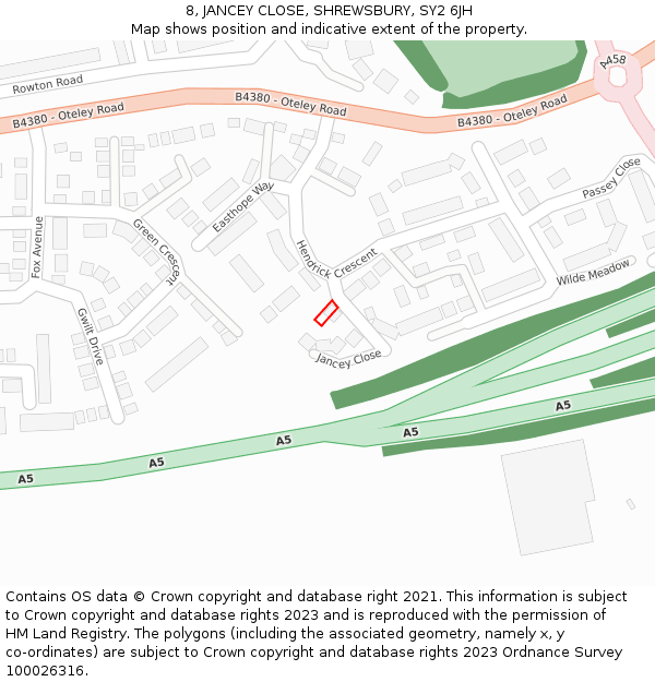 8, JANCEY CLOSE, SHREWSBURY, SY2 6JH: Location map and indicative extent of plot
