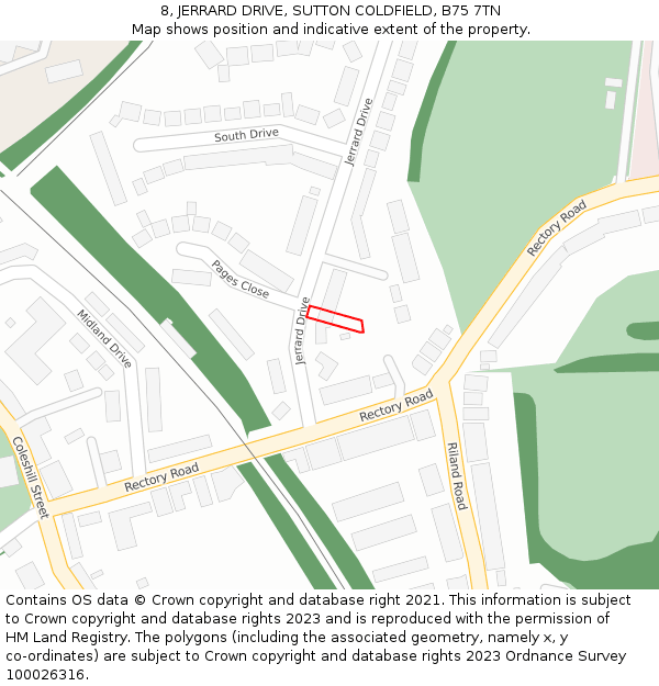 8, JERRARD DRIVE, SUTTON COLDFIELD, B75 7TN: Location map and indicative extent of plot