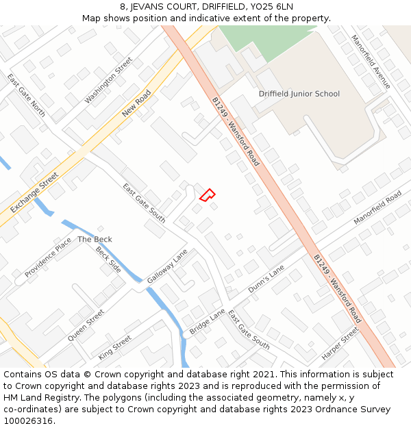 8, JEVANS COURT, DRIFFIELD, YO25 6LN: Location map and indicative extent of plot