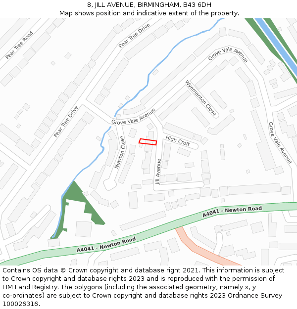 8, JILL AVENUE, BIRMINGHAM, B43 6DH: Location map and indicative extent of plot