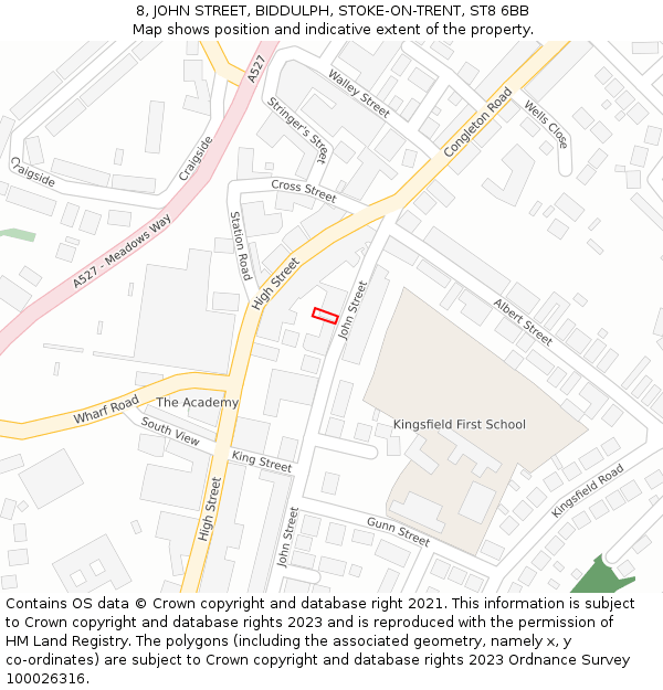 8, JOHN STREET, BIDDULPH, STOKE-ON-TRENT, ST8 6BB: Location map and indicative extent of plot