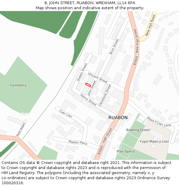 8, JOHN STREET, RUABON, WREXHAM, LL14 6PA: Location map and indicative extent of plot